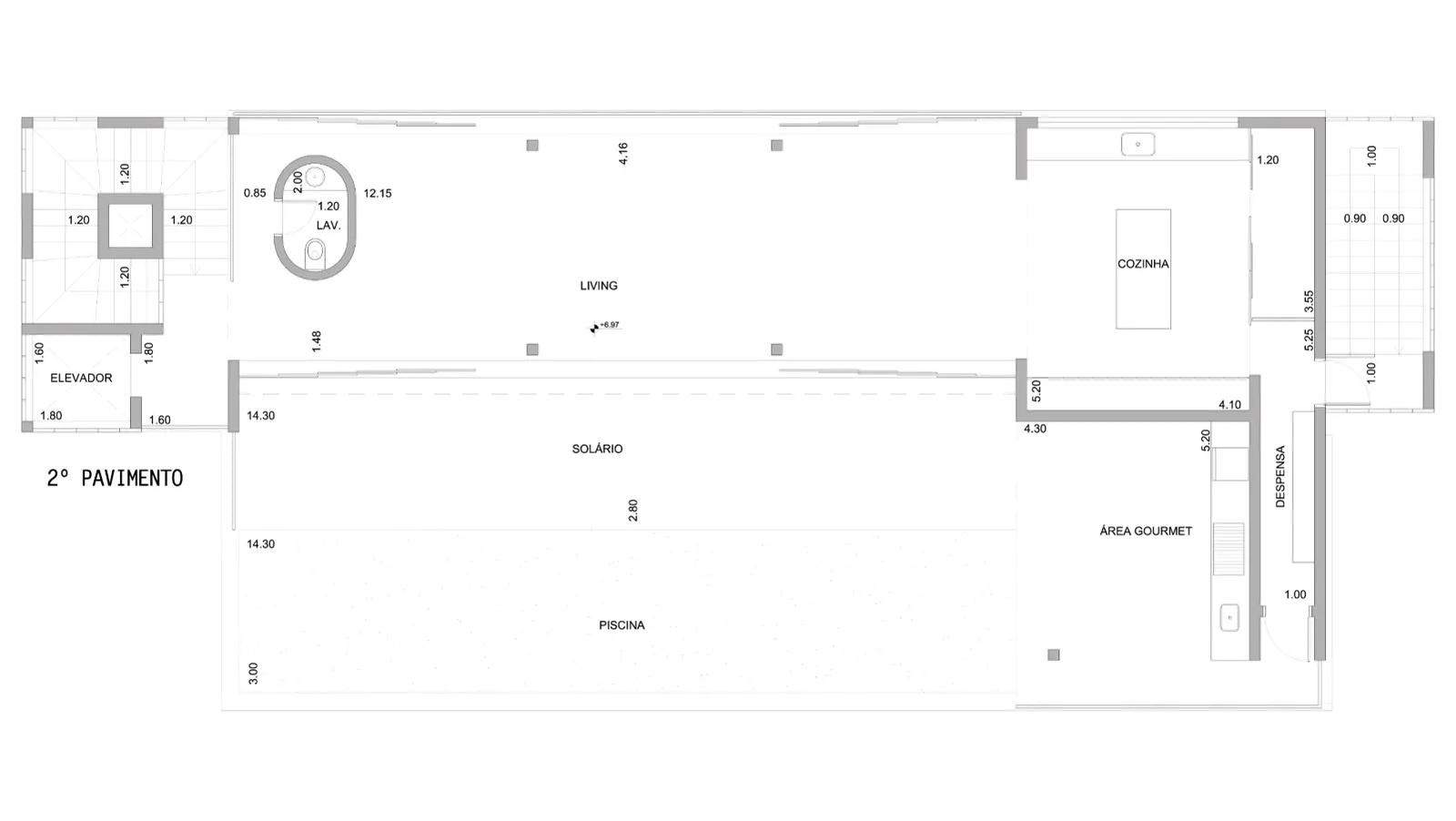 Projeto arquitetonico aprovado na Cetesb, Prefeitura e Condominio - Terreno 415 - Segundo Pavimento - Piscina
