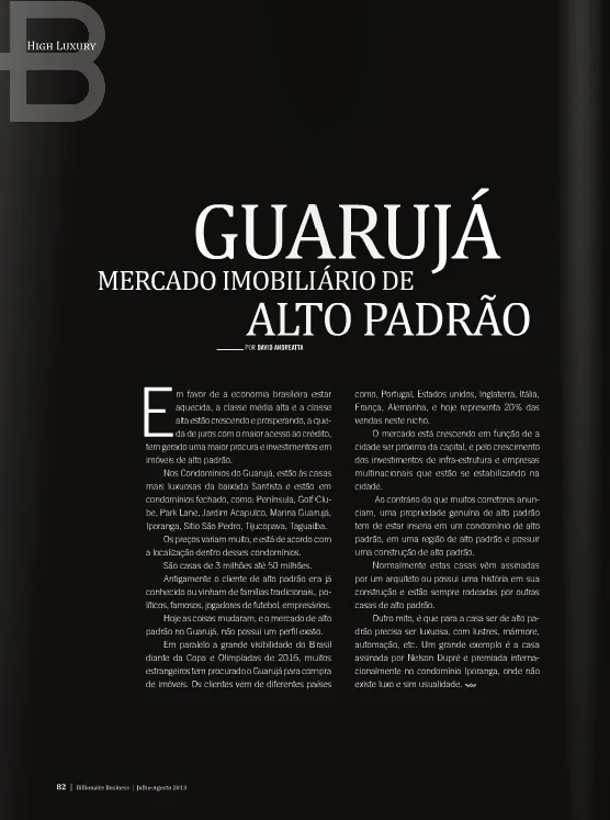 David Andreatta escreve a coluna da Revista Billionaire Business
