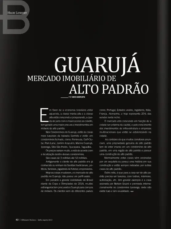 David Andreatta escreve a coluna da Revista Billionaire Business